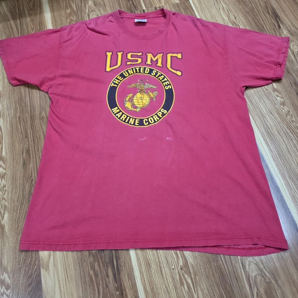 Vintage USMC Marine Corps Shirt Mens XL Red Hanes Beefy-T Patriotic Graphic Tee